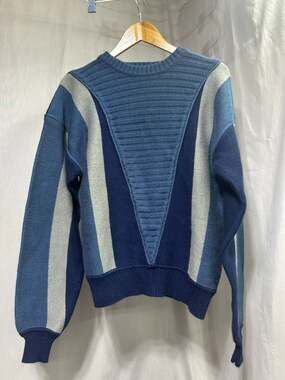 Vintage 90s Blue Zone Geometric Block Color Knit Sweater